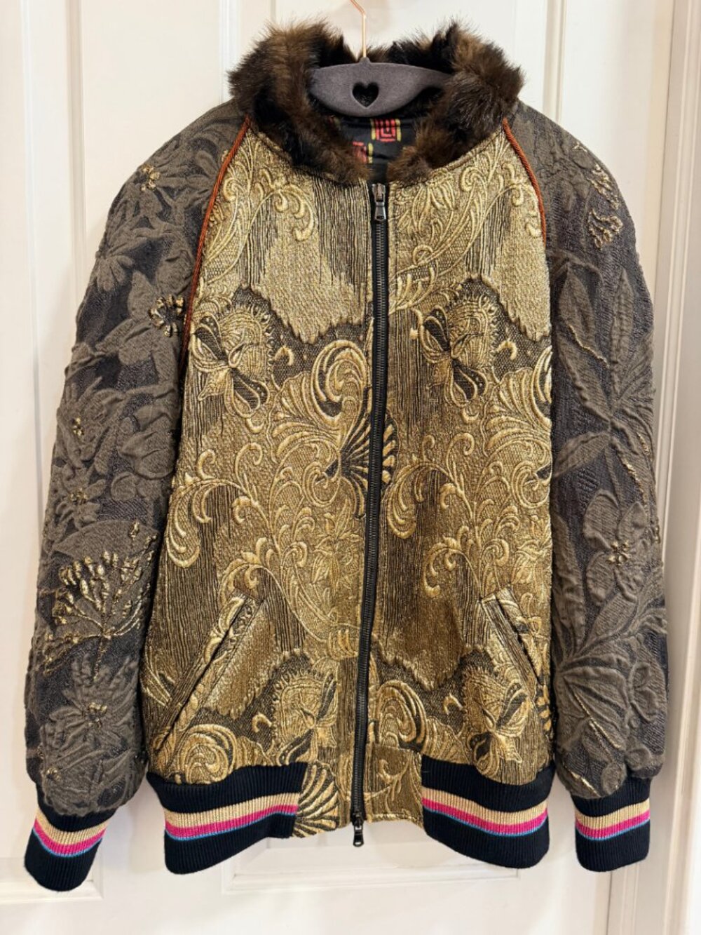 ETRO Gold Paisley Brocade Bomber Jacket IT 40